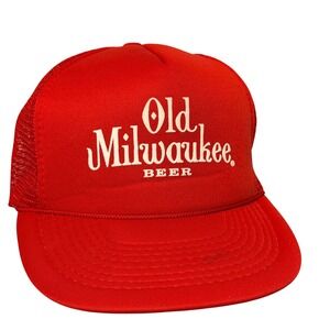 Vintage Old Milwaukee Beer Trucker Hat Red Mesh Snapback Cap